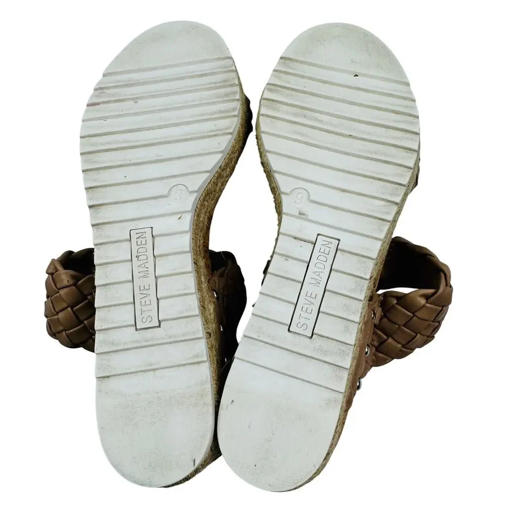 Steve Madden Zilda Braided Cork Wedge Slip On Platform Sandals Women's Size 9